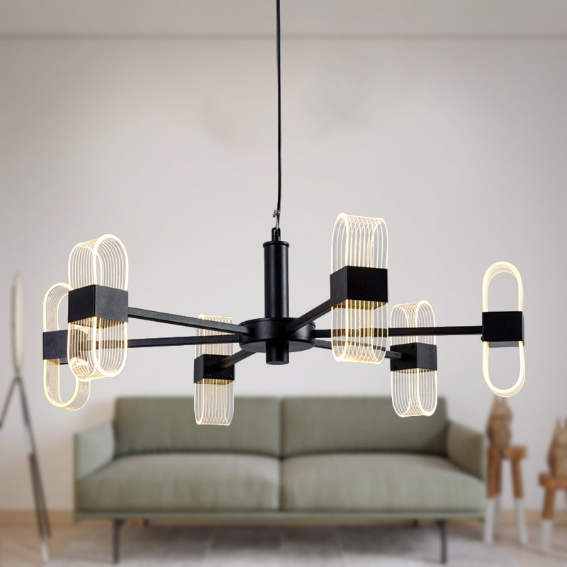 Oval Chandelier With Acrylic Heads And Black Rod For Modern Living Room - Available In Warm/White