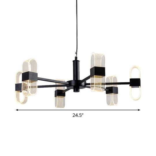 Modern Oval Chandelier Light - Acrylic 6/8/12 Heads Living Room Hanging Lamp with Black Rod - Warm/White Light