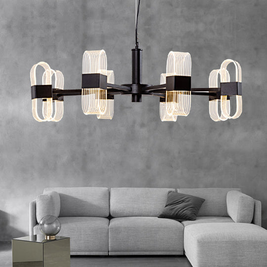 Oval Chandelier With Acrylic Heads And Black Rod For Modern Living Room - Available In Warm/White
