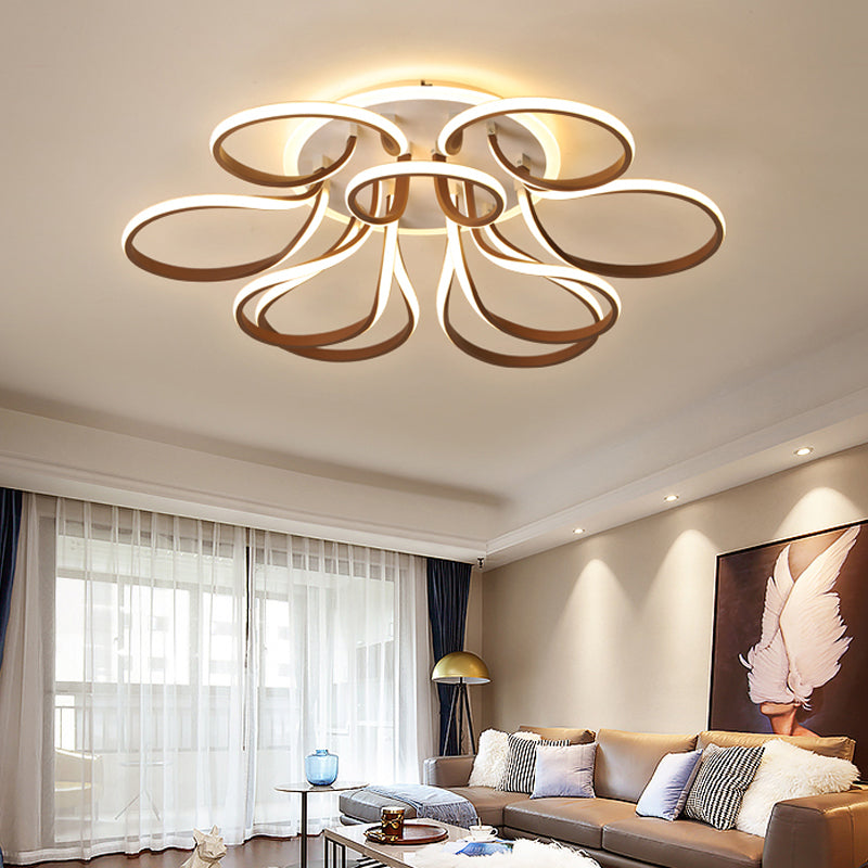 Modern Acrylic Flush Mount Ceiling Light Fixture - Bend Design 9/12 Heads Brown 38.5/46.5 Wide