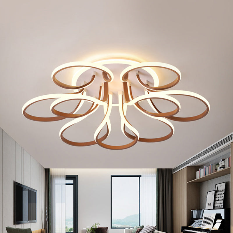 Modern Acrylic Flush Mount Ceiling Light Fixture - Bend Design, 9/12 Heads, Brown, 38.5"/46.5" Wide, Warm/White Light