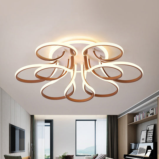 Modern Acrylic Flush Mount Ceiling Light Fixture - Bend Design 9/12 Heads Brown 38.5/46.5 Wide
