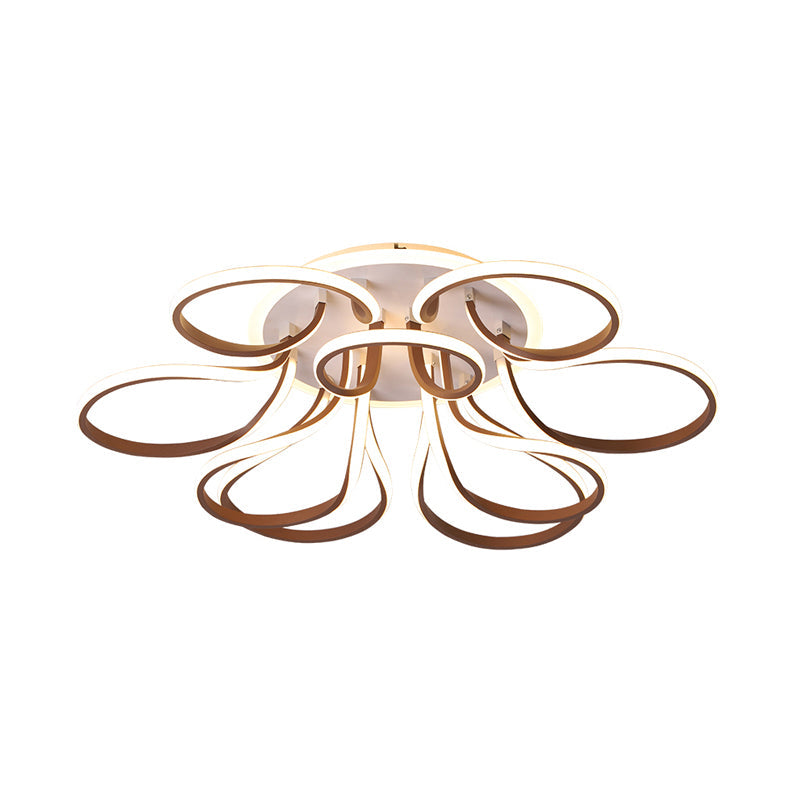 Modern Acrylic Flush Mount Ceiling Light Fixture - Bend Design, 9/12 Heads, Brown, 38.5"/46.5" Wide, Warm/White Light