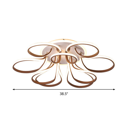 Modern Acrylic Flush Mount Ceiling Light Fixture - Bend Design 9/12 Heads Brown 38.5/46.5 Wide