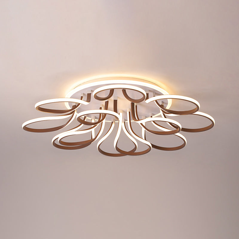 Modern Acrylic Flush Mount Ceiling Light Fixture - Bend Design, 9/12 Heads, Brown, 38.5"/46.5" Wide, Warm/White Light