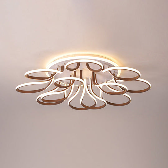 Modern Acrylic Flush Mount Ceiling Light Fixture - Bend Design, 9/12 Heads, Brown, 38.5"/46.5" Wide, Warm/White Light
