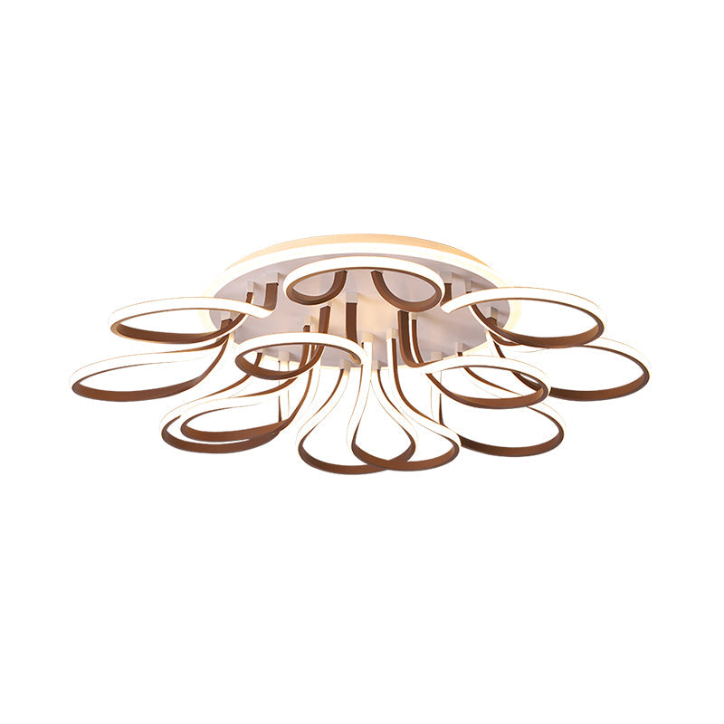 Modern Acrylic Flush Mount Ceiling Light Fixture - Bend Design, 9/12 Heads, Brown, 38.5"/46.5" Wide, Warm/White Light