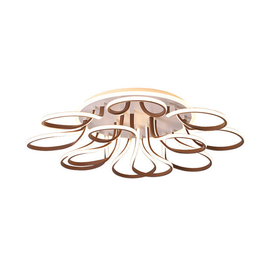 Modern Acrylic Flush Mount Ceiling Light Fixture - Bend Design, 9/12 Heads, Brown, 38.5"/46.5" Wide, Warm/White Light