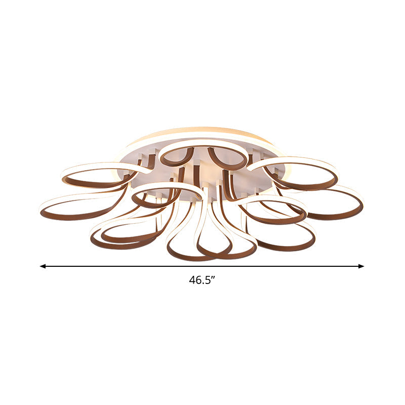 Modern Acrylic Flush Mount Ceiling Light Fixture - Bend Design, 9/12 Heads, Brown, 38.5"/46.5" Wide, Warm/White Light