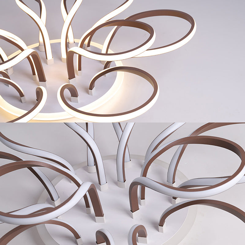 Modern Acrylic Flush Mount Ceiling Light Fixture - Bend Design, 9/12 Heads, Brown, 38.5"/46.5" Wide, Warm/White Light