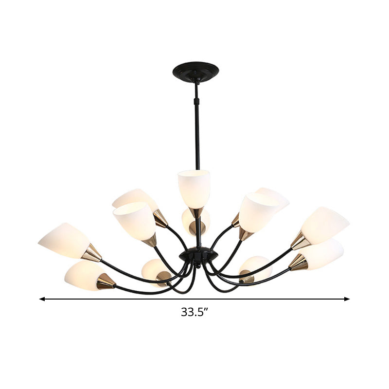 Modern Beveled Glass Chandelier - White & Black Hanging Ceiling Light with Starburst Design | 3/6/8 Heads