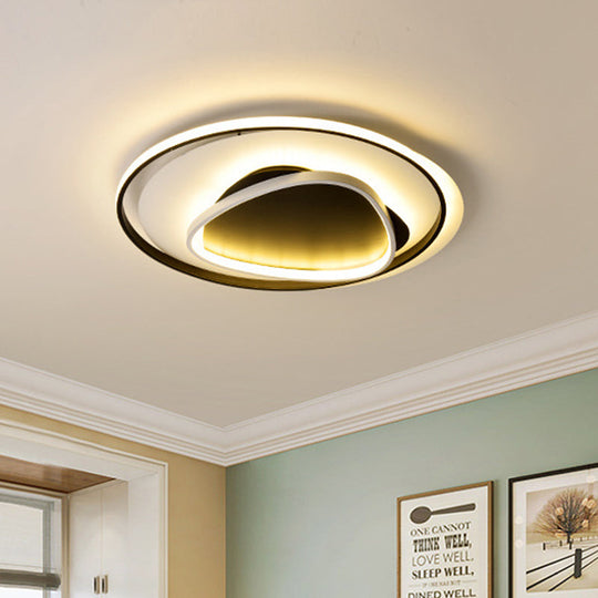Modern Geometric Flush Mount Ceiling Light: 18"/23.5" Wide, Black, Acrylic, LED, Warm/White Light, Remote Control, Stepless Dimming