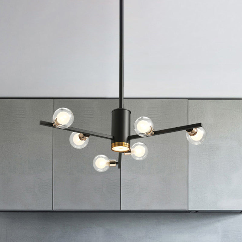 Modern Metal Radial Chandelier Light Fixture with Clear Bubble Glass Shades - 6/10/15 Lights, Black Hanging Ceiling Light