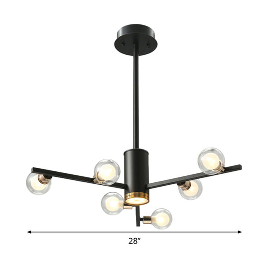 Modern Metal Radial Chandelier Light Fixture with Clear Bubble Glass Shades - 6/10/15 Lights, Black Hanging Ceiling Light