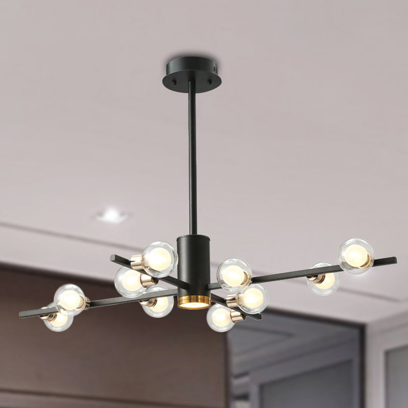 Modern Metal Radial Chandelier Light Fixture with Clear Bubble Glass Shades - 6/10/15 Lights, Black Hanging Ceiling Light