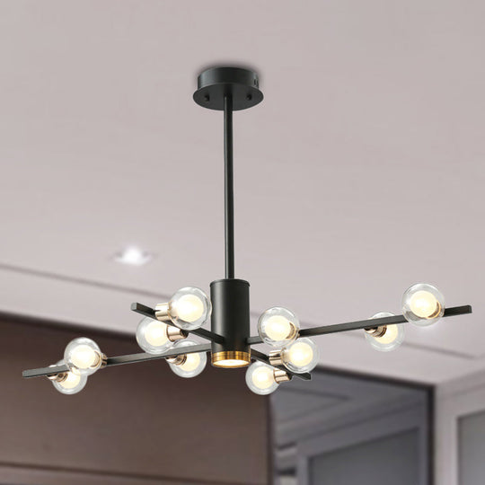 Modern Metal Radial Chandelier Light Fixture with Clear Bubble Glass Shades - 6/10/15 Lights, Black Hanging Ceiling Light
