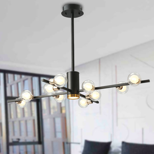 Modern Metal Radial Chandelier Light Fixture with Clear Bubble Glass Shades - 6/10/15 Lights, Black Hanging Ceiling Light