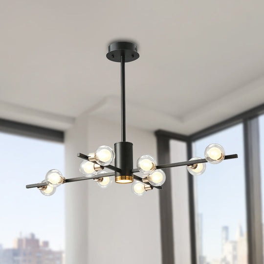 Modern Metal Radial Chandelier Light Fixture with Clear Bubble Glass Shades - 6/10/15 Lights, Black Hanging Ceiling Light