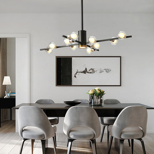 Modern Metal Radial Chandelier Light Fixture with Clear Bubble Glass Shades - 6/10/15 Lights, Black Hanging Ceiling Light