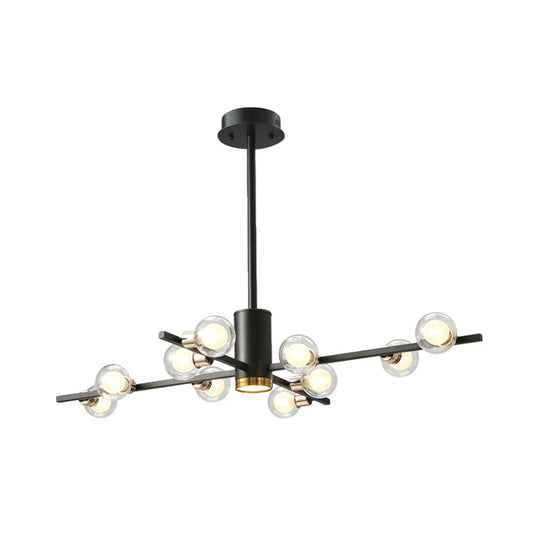 Modern Metal Radial Chandelier Light Fixture with Clear Bubble Glass Shades - 6/10/15 Lights, Black Hanging Ceiling Light