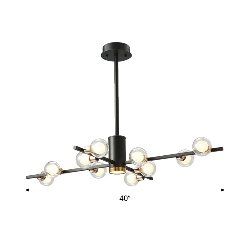 Modern Metal Radial Chandelier Light Fixture with Clear Bubble Glass Shades - 6/10/15 Lights, Black Hanging Ceiling Light