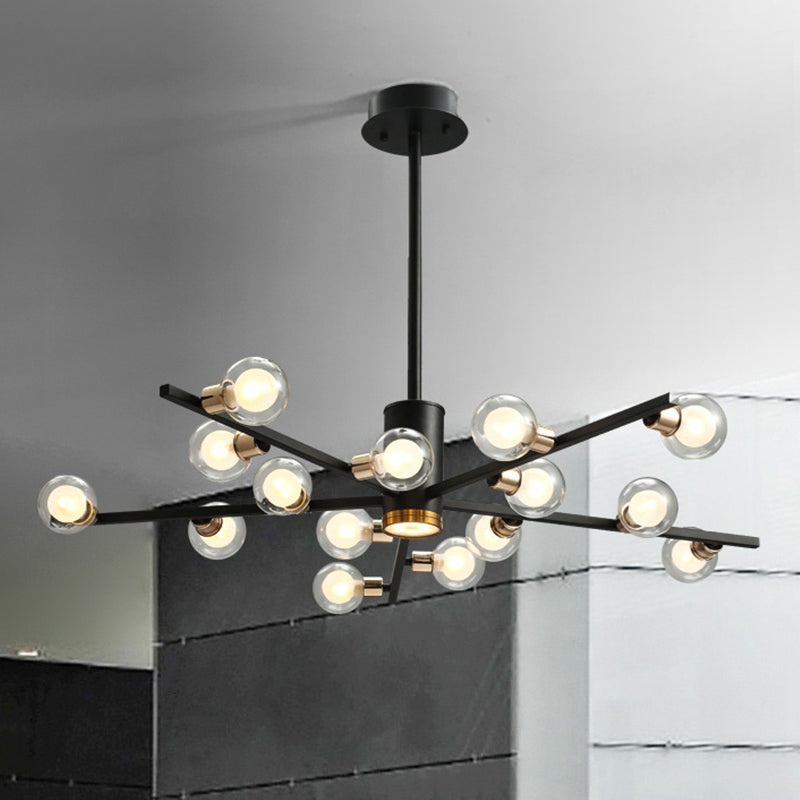 Modern Metal Radial Chandelier Light Fixture with Clear Bubble Glass Shades - 6/10/15 Lights, Black Hanging Ceiling Light