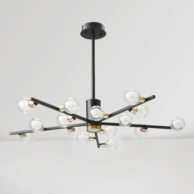 Modern Metal Radial Chandelier Light Fixture with Clear Bubble Glass Shades - 6/10/15 Lights, Black Hanging Ceiling Light