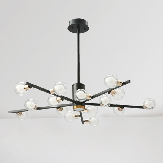 Modern Metal Radial Chandelier Light Fixture with Clear Bubble Glass Shades - 6/10/15 Lights, Black Hanging Ceiling Light