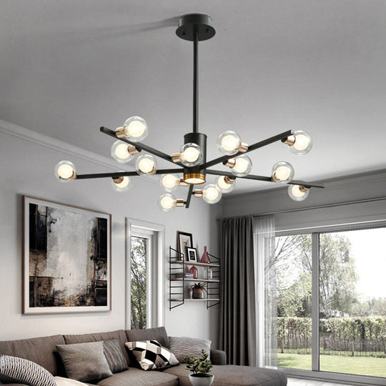 Modern Metal Chandelier Light Fixture - Radial Design 6/10/15 Lights Black With Clear Glass Bubble