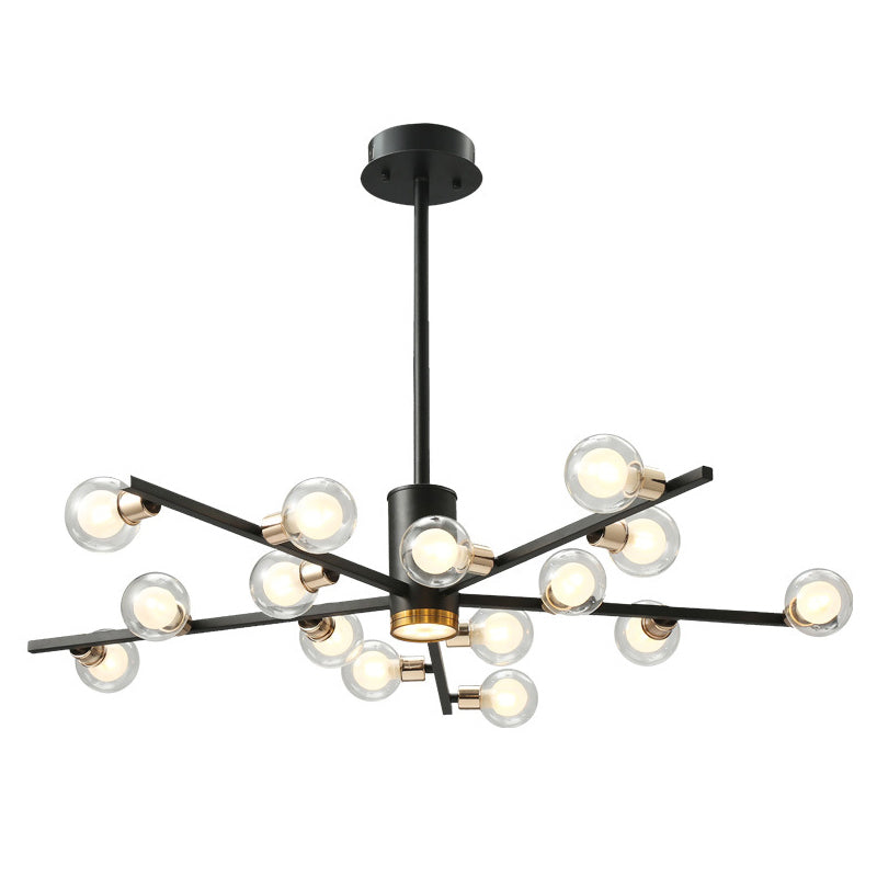 Modern Metal Radial Chandelier Light Fixture with Clear Bubble Glass Shades - 6/10/15 Lights, Black Hanging Ceiling Light