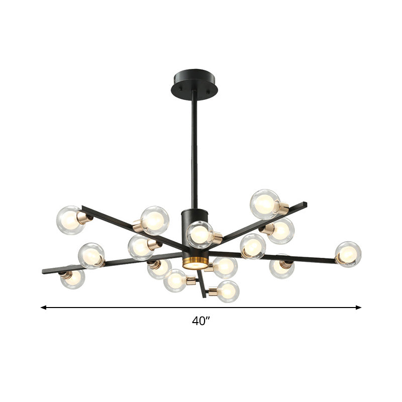 Modern Metal Radial Chandelier Light Fixture with Clear Bubble Glass Shades - 6/10/15 Lights, Black Hanging Ceiling Light
