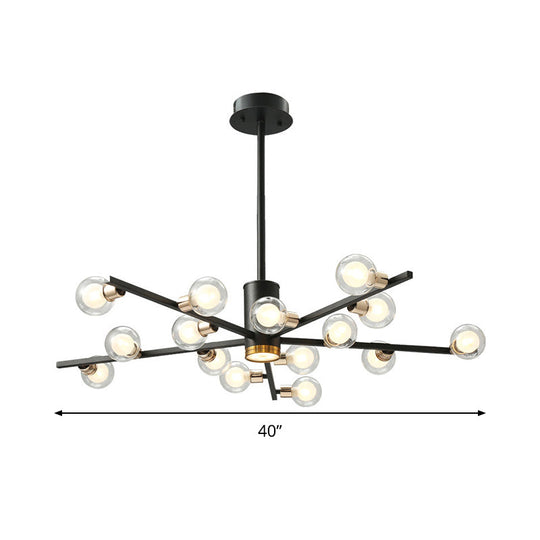 Modern Metal Radial Chandelier Light Fixture with Clear Bubble Glass Shades - 6/10/15 Lights, Black Hanging Ceiling Light