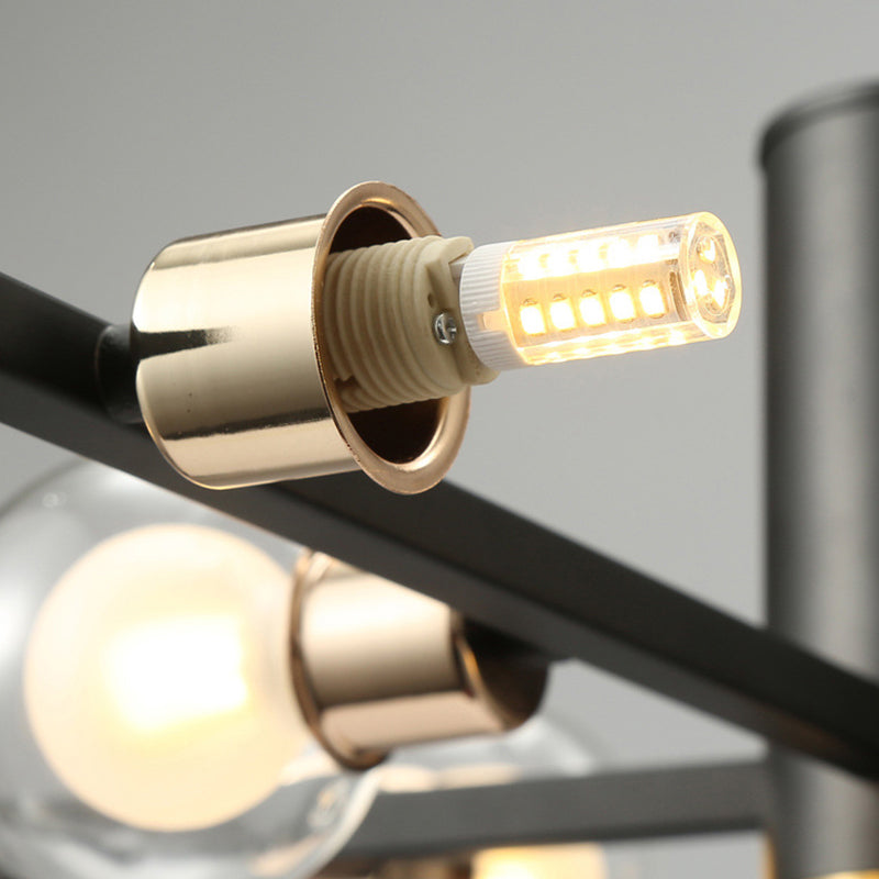 Modern Metal Radial Chandelier Light Fixture with Clear Bubble Glass Shades - 6/10/15 Lights, Black Hanging Ceiling Light