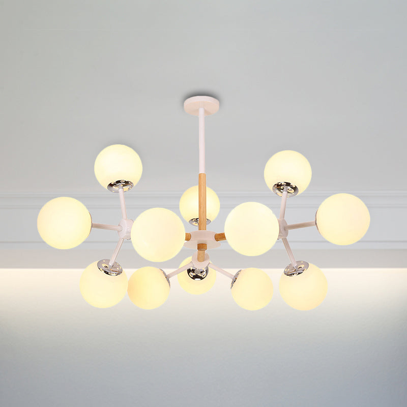 Contemporary Globe Chandelier - White Glass, 9/12/16 Head Dining Room Hanging Light Kit
