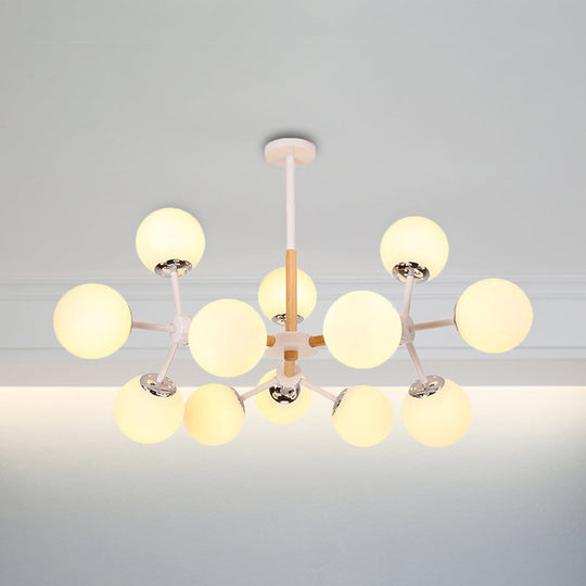 Contemporary Globe Chandelier - White Glass, 9/12/16 Head Dining Room Hanging Light Kit