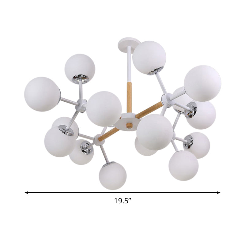 Contemporary Globe Chandelier - White Glass, 9/12/16 Head Dining Room Hanging Light Kit