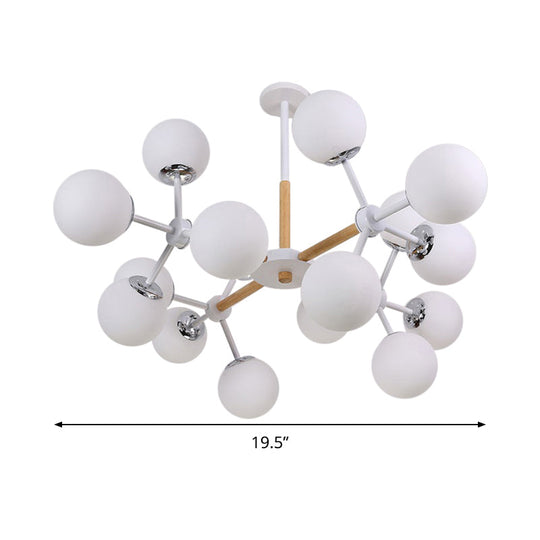 Contemporary Globe Chandelier - White Glass, 9/12/16 Head Dining Room Hanging Light Kit
