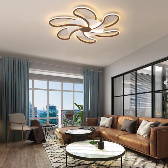 Contemporary Brown Acrylic Flush Light Fixture - Flower Design - 5/6/7 Heads - Ceiling Mounted - Warm/White Light - Wide Selection (31.5"/39"/46.5")