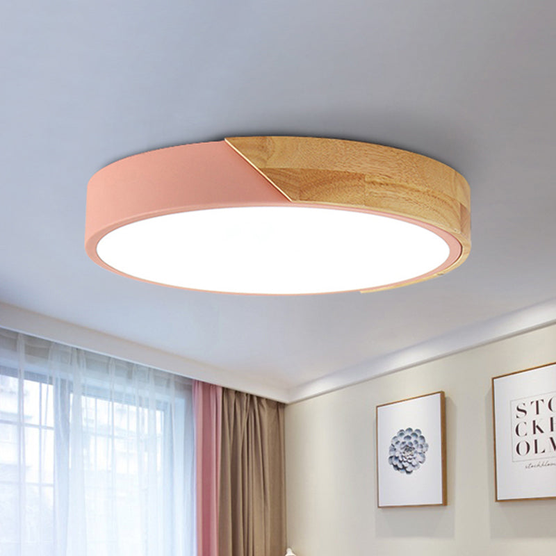 Modern Metal LED Flush Light in Pink/White with Acrylic Diffuser, Ceiling Mounted, Round Design - 12"/16"/19.5" Wide