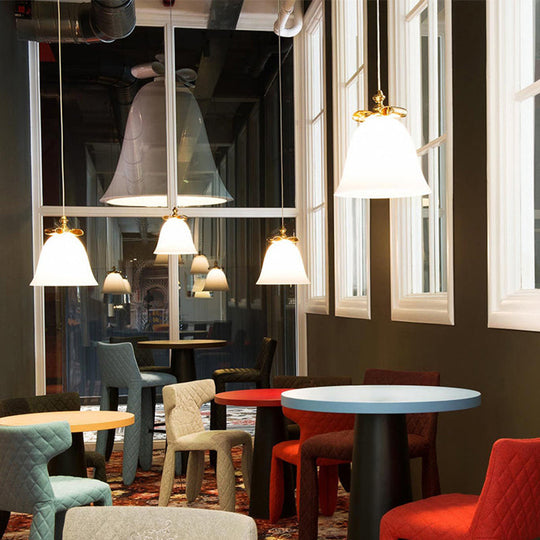 Contemporary Glass Bell Pendant Light - White/Brown/Clear - Ideal for Dining Room Ceiling