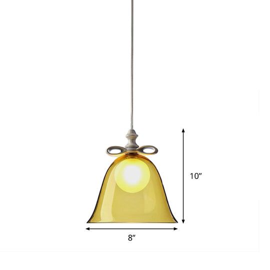 Bell Pendant Light - Contemporary White/Brown/Clear Glass Dining Room Ceiling Fixture