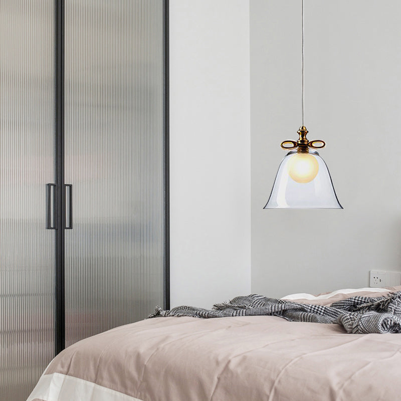 Contemporary Glass Bell Pendant Light - White/Brown/Clear - Ideal for Dining Room Ceiling