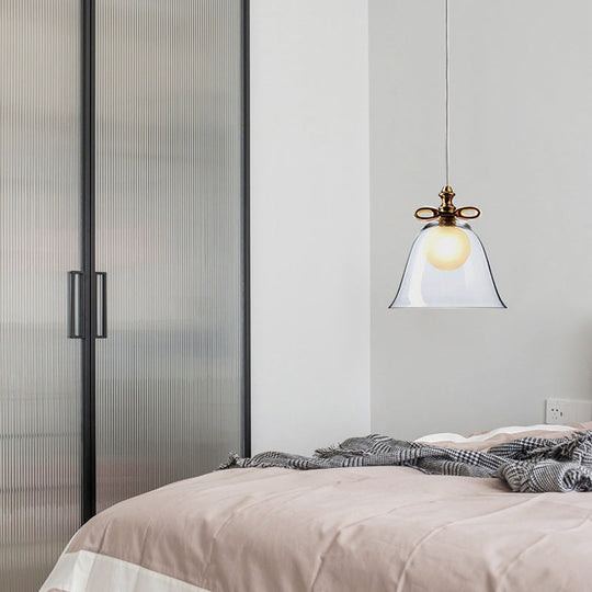 Bell Pendant Light - Contemporary White/Brown/Clear Glass Dining Room Ceiling Fixture