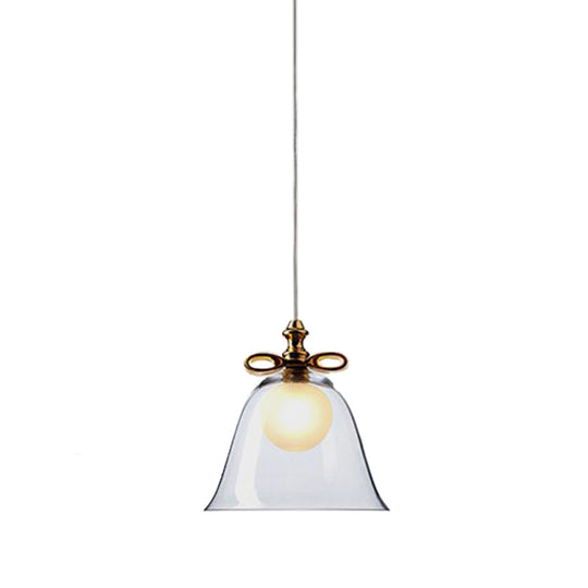 Bell Pendant Light - Contemporary White/Brown/Clear Glass Dining Room Ceiling Fixture