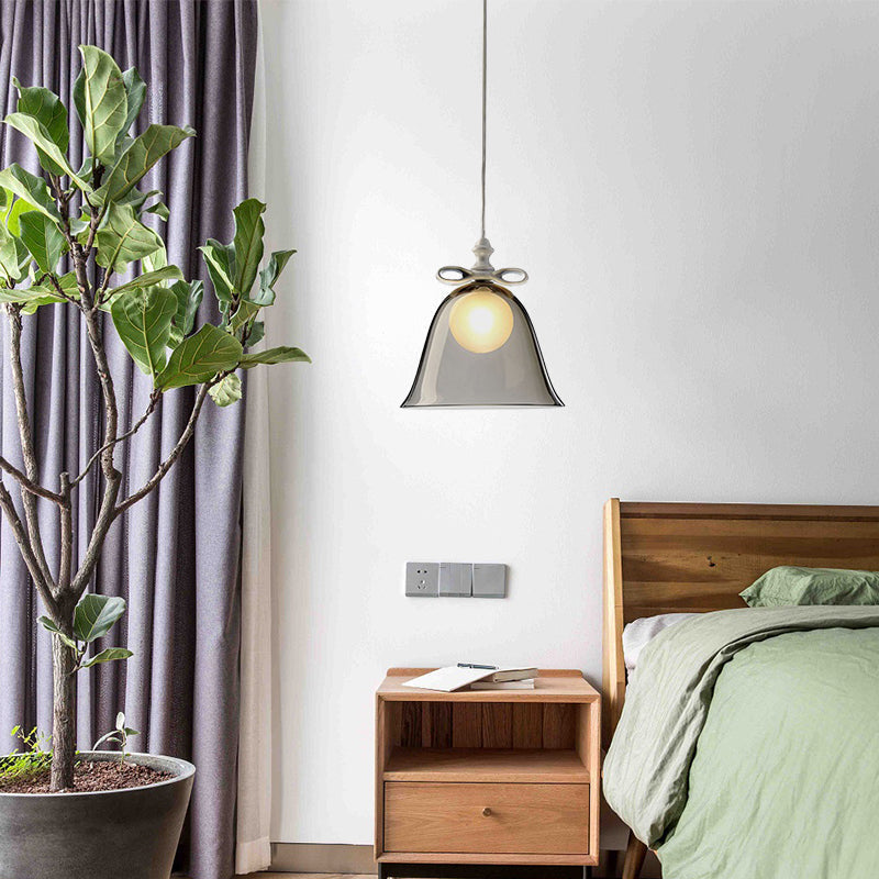 Contemporary Glass Bell Pendant Light - White/Brown/Clear - Ideal for Dining Room Ceiling