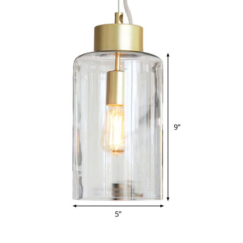Modern Brass Cylinder Pendant Ceiling Light Fixture - Clear Glass 1 Head