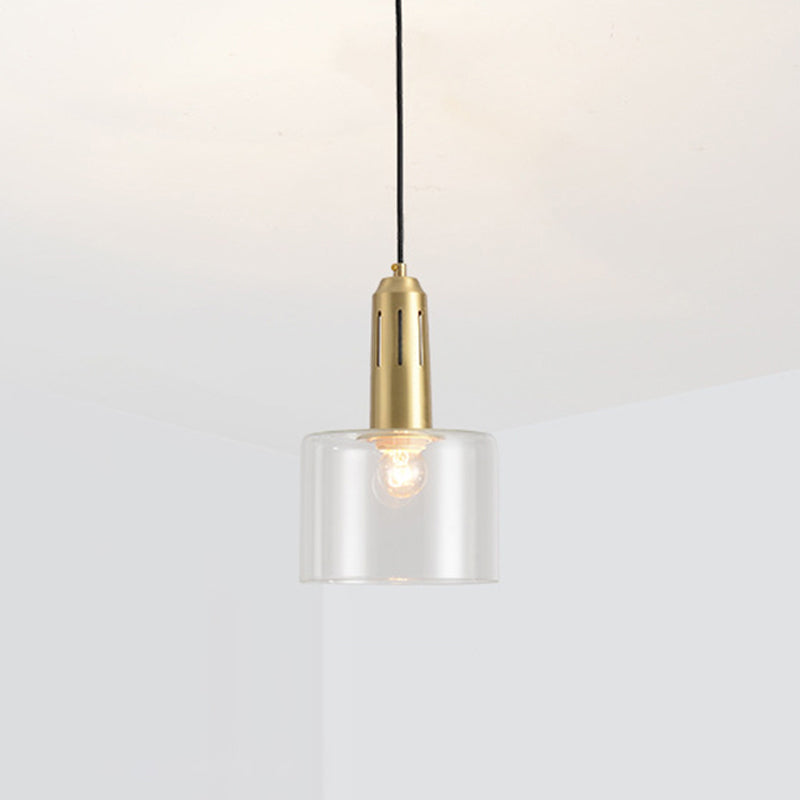 Brass Pendant Lamp With Clear Glass Shade - Postmodern 1-Light Dining Room Hanging Light