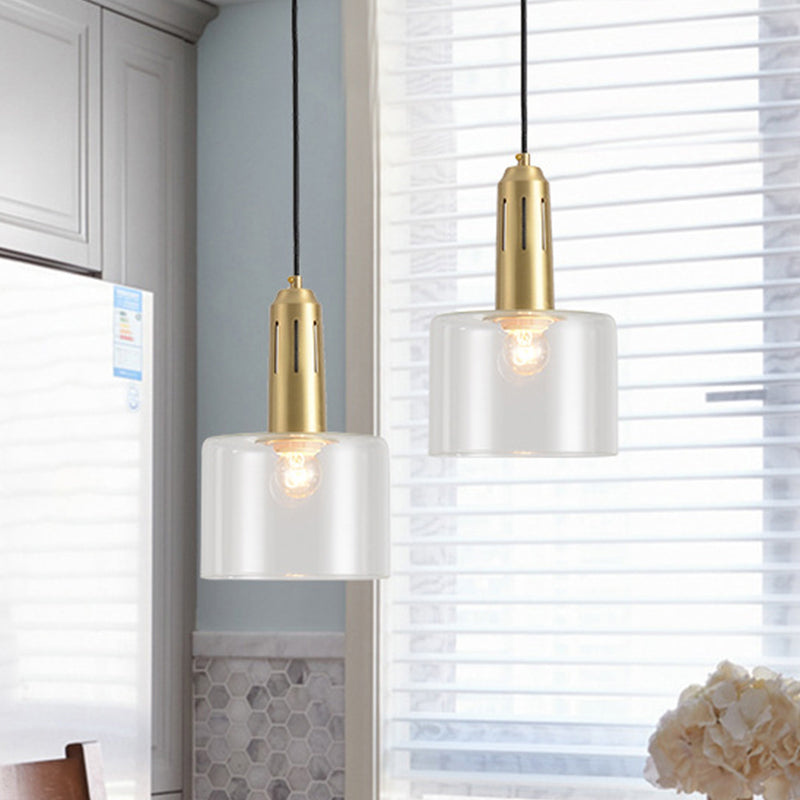 Brass Pendant Lamp With Clear Glass Shade - Postmodern 1-Light Dining Room Hanging Light