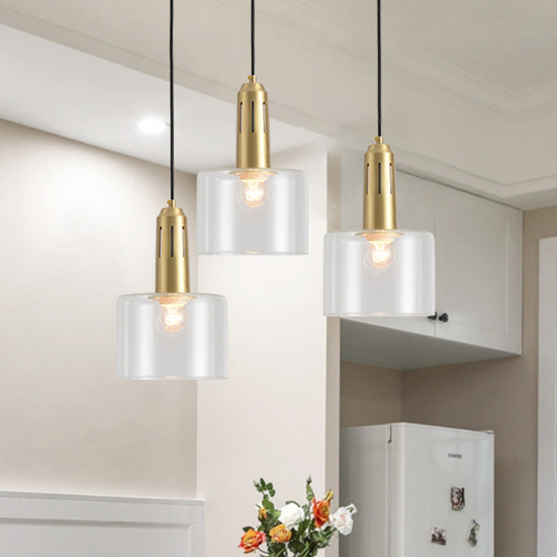 Brass Pendant Lamp With Clear Glass Shade - Postmodern 1-Light Dining Room Hanging Light