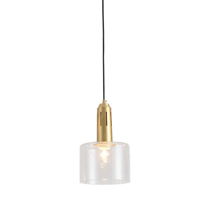 Brass Pendant Lamp With Clear Glass Shade - Postmodern 1-Light Dining Room Hanging Light